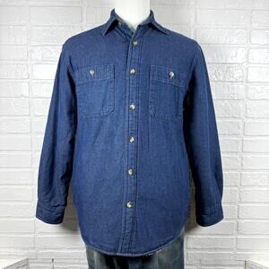 Wrangler Jacket Mens Small Navy Denim Sherpa Lined Button Front Western Outdoor